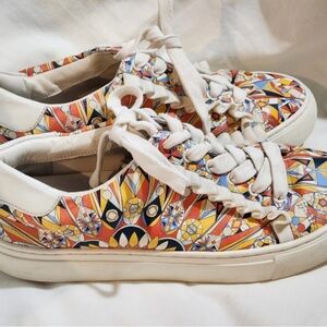 Tory Burch Sport Psychedelic Geo Ruffle Leather Lace Up Sneakers